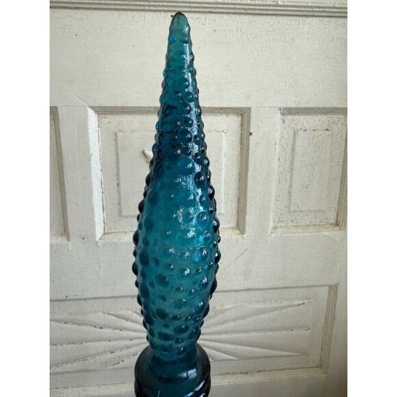 Vintage MCM Empoli Italy Glass Bottle Decanter Turquoise Blue Hobnail Bubble 22" - Picture 9 of 16